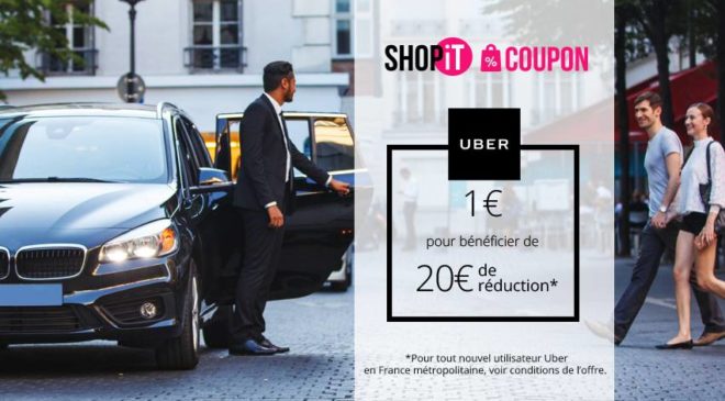 1€ les deux bons d’achat Uber d’une valeur de 20€