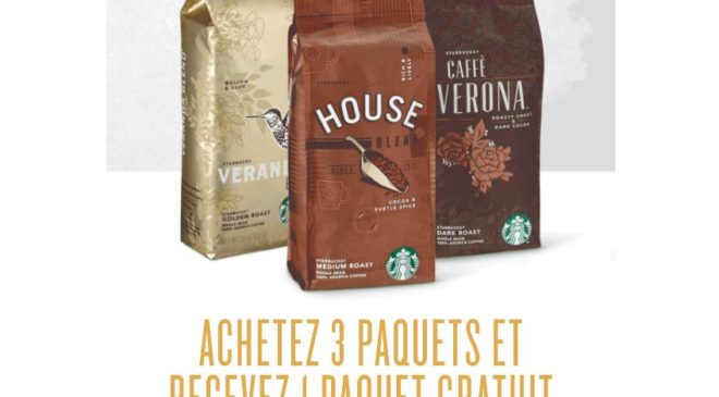 3 paquets de café Starbucks achetés = le 4ème gratuit