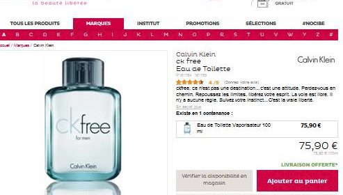 CK Free 100ml Nocibé 