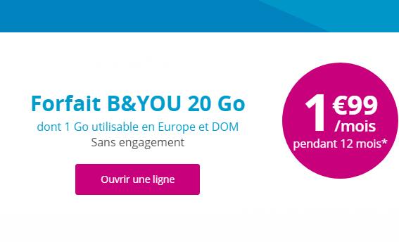 Forfait 20Go série speciale B&YOU 1,99 euros