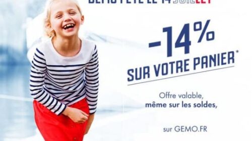 14% de remise sur tout Gémo même les soldes (14 juillet et week-end)