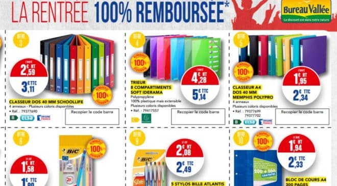 Bureau Vallée fournitures scolaires 100% remboursées