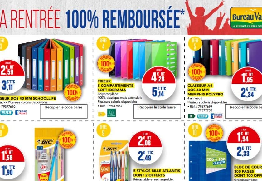 Bureau Vallée fournitures scolaires 100% remboursées