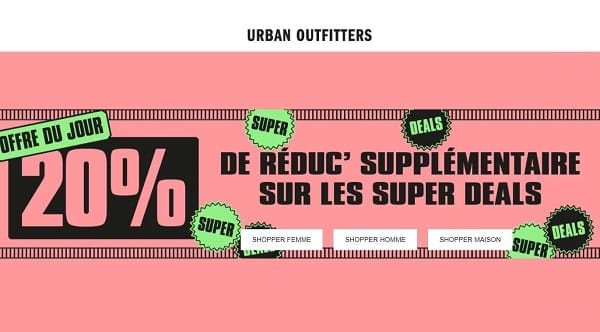 code promo 20% supplémentaires sur les soldes urban outfitters