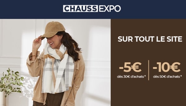 10€ de réduction sur chaussexpo à partir de 50€ d’achats