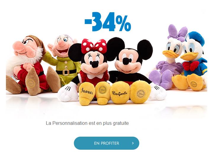 Disney Store : personnalisation gratuite et -34% sur des Peluches