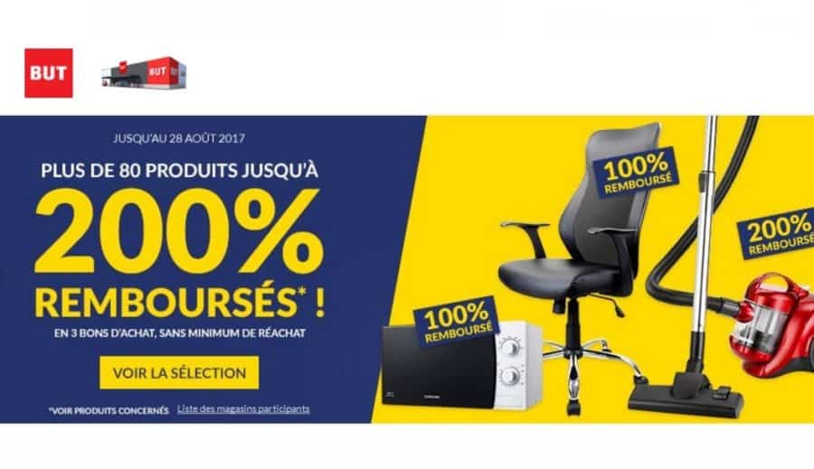 Opération BUT 50%, 100% ou 200% remboursé sur 85 articles (en bons d’achats sans mini)