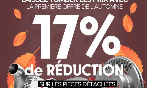 17% de remise sur tout le site PiecesAuto 