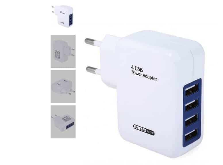 Pas cher : 2,14€ le chargeur 4 ports USB port inclus (2 x 2,1A + 2 X 1A)