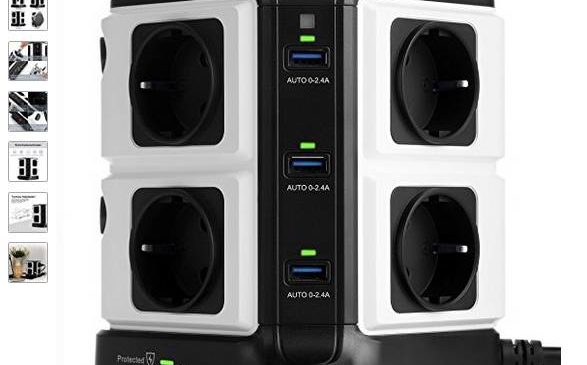 tour multiprise protection parasurtenseur parafoudre 8 prises électriques et 6 ports USB