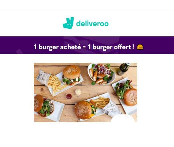 1 burger gratuit pour 1 burger acheté sur deliveroo