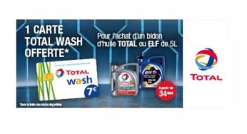 1 carte total Wash de 7€ gratuite pour 1 bidon d’huile Total ou ELF 5l acheté
