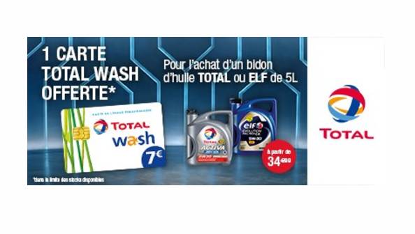 1 carte total Wash de 7€ gratuite pour 1 bidon d’huile Total ou ELF
