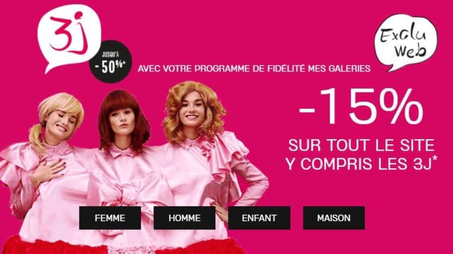 15% de remise supplémentaire sur les 3J Galeries Lafayette (jusqu’à -50%)