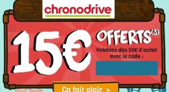 15€ de réduction sur vos courses Chronodrive (dès 50€) pour les nouveaux clients