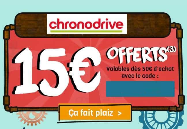 15€ de réduction sur vos courses Chronodrive (dès 50€) pour les nouveaux clients