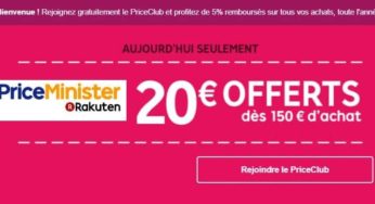 20€ de réduction sur Priceminister dès 150€ (aujourd’hui uniquement)