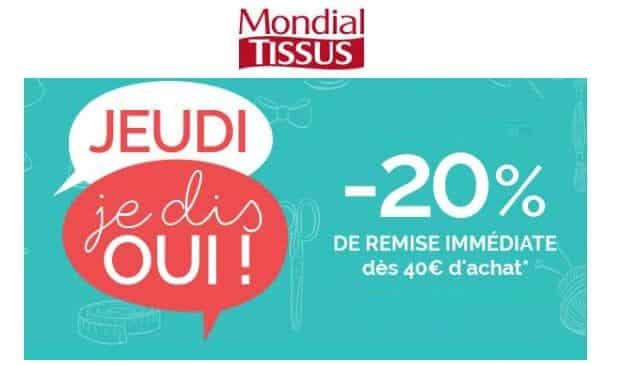 20% sur Mondial Tissus dès 40€ d’achats