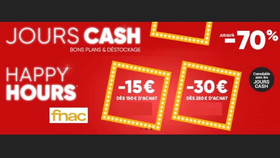 Happy Hours Fnac ! -15€ dès 150€ d’achat / 30€ dès 250€ d’achat (jusqu’à demain 9h)