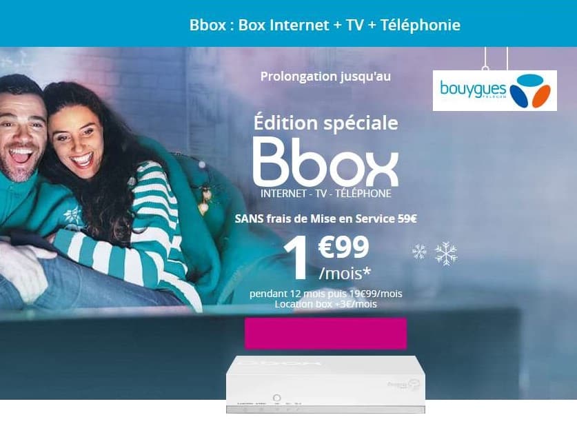 Vente flash Bbox : 1,99€ Box Internet + TV + Téléphonie au lieu de 19,99€ (🔥 dernier jour)