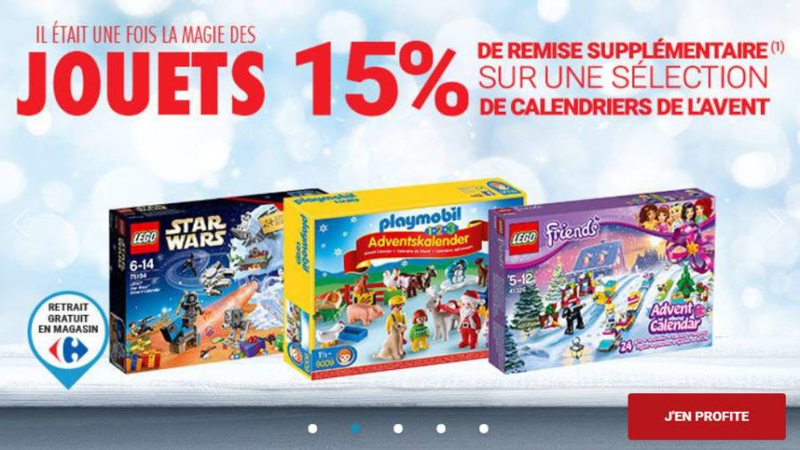 15% de remise supplémentaire sur les calendriers de l’avent (Carrefour – Rue du Commerce)