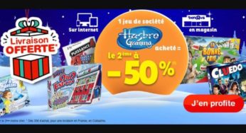 1 jeu Hasbro Gaming acheté = le second à moitié prix (Monopoly, Jenga, bonne paye…)