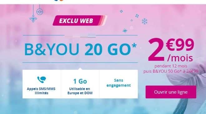 2,99€ le forfait B&YOU 20Go 