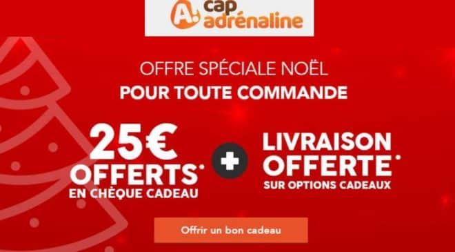 Chèque cadeau Cap Adrénaline : 1 chèque cadeau 25€ offert 