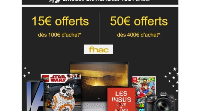 Flash Fnac -15€ dès 100€ d’achat 50€ dès 400€ d’achat