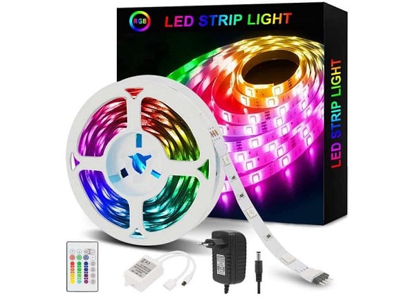 bande LED multicolore 5m avec télécommande et adaptateur Azhien