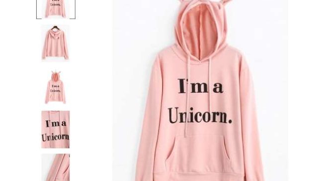 moins de 11€ le sweat à capuche licorne