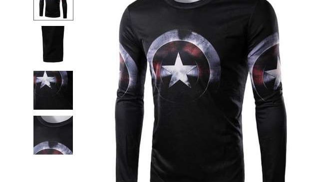 t-shirt Captain America homme manche longue 3D