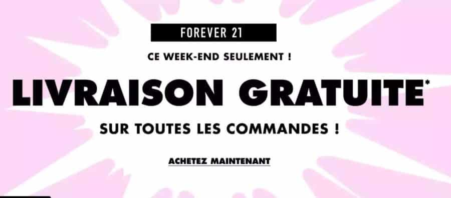 Livraison gratuite sur les Soldes Forever 21 (sans mini) & démarques jusqu’à -75%