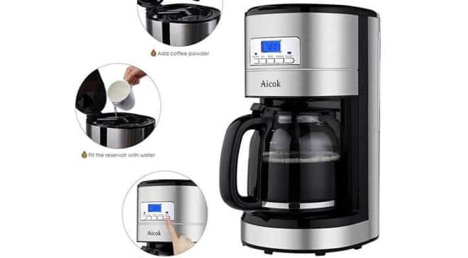 moins de 30€ cafetière programmable inox 12 tasses Aicok port inclus