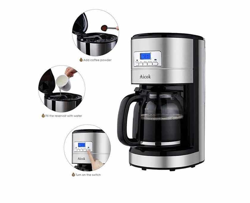 moins de 30€ cafetière programmable inox 12 tasses Aicok port inclus