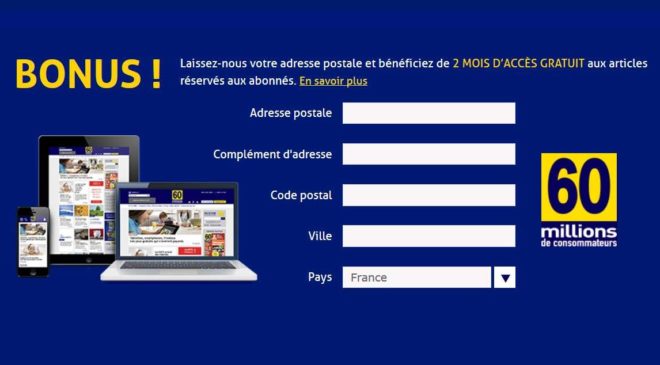 2 mois d’accès gratuit contenus de 60 Millions de consommateurs