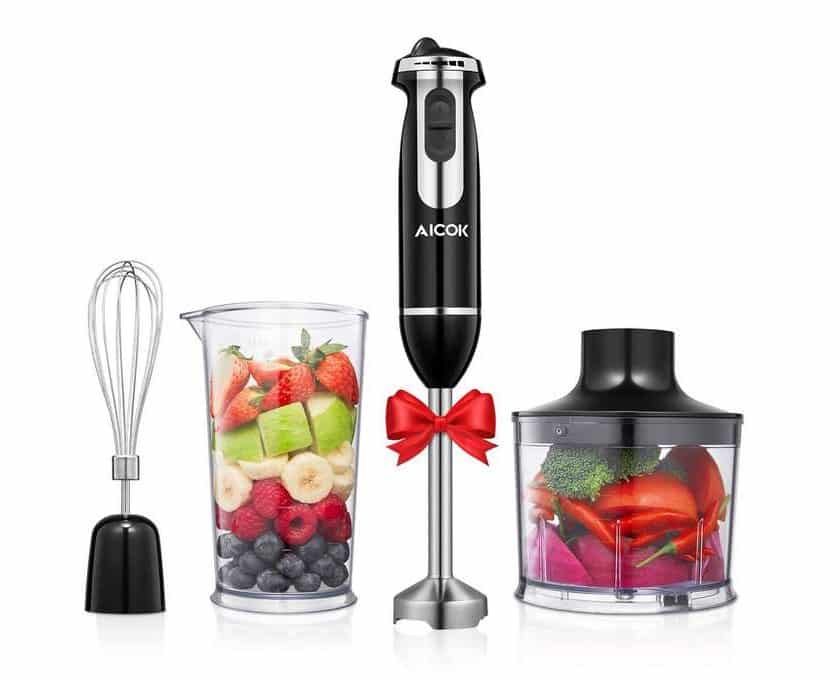 26,99€ mixeur plongeant multifonction Aicok 5 vitesses 4 en 1 hache, mixe, fouette et blender