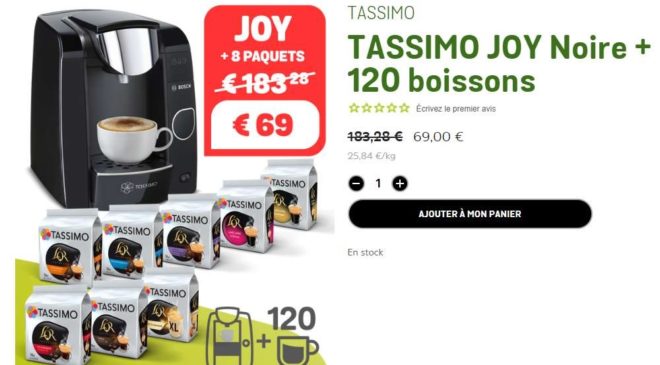 69€ la machine Tassimo Bosch Joy + 120 boissons