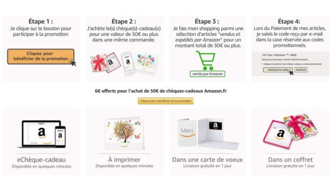 6€ offerts pour 50€ de carte cadeau Amazon