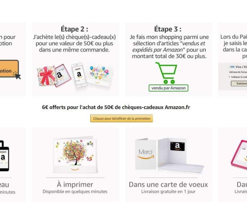 6€ offerts pour 50€ de carte cadeau Amazon