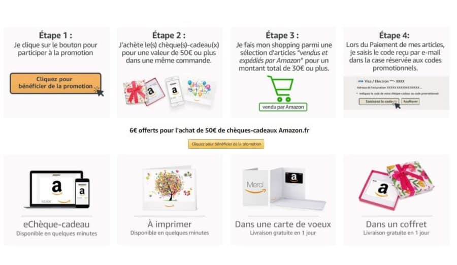 6€ offerts pour 50€ de carte cadeau Amazon acheté