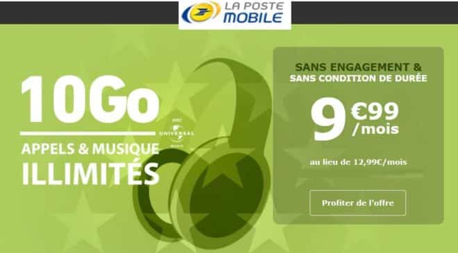 9,99€ La Poste Mobile Forfait 10go à 9,99€ à vie