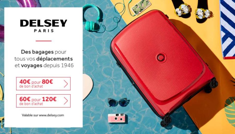 Bon d’achat bagages Delsey moitié prix : 40€ les 80€ d’achats ou 60€ les 120€ d’achats