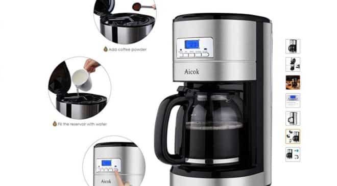 Concours 1 cafetière 12 tasses programmable inox Aicok à gagner