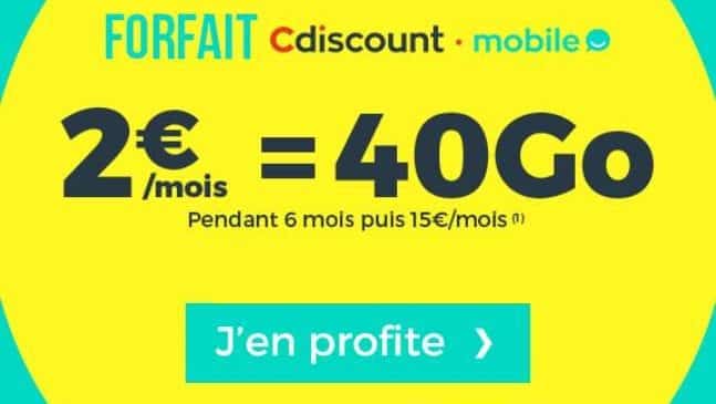 Forfait 40Go Cdiscount Mobile à 2€