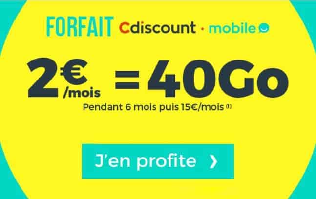 Forfait 40Go Cdiscount Mobile à 2€/mois pendant 6 mois (Appels-SMS-MMS illimités en France)