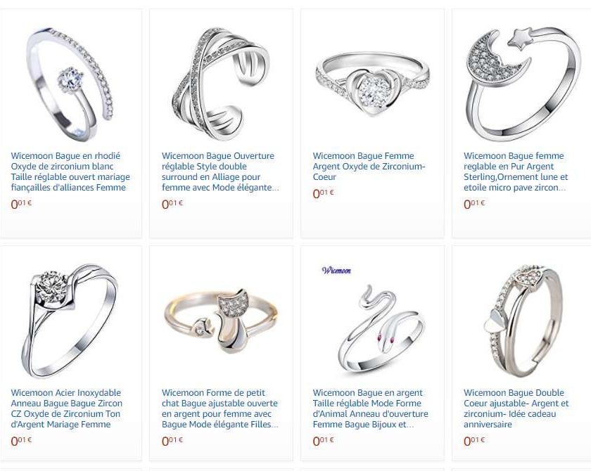 MINI PRIX 0,01€ les bagues en argent ou acier