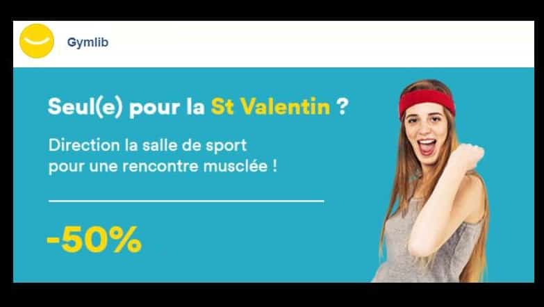 Saint Valentin Gymlib : -50% sur votre salle de sport (+ de 2 000 salles partenaires en France)