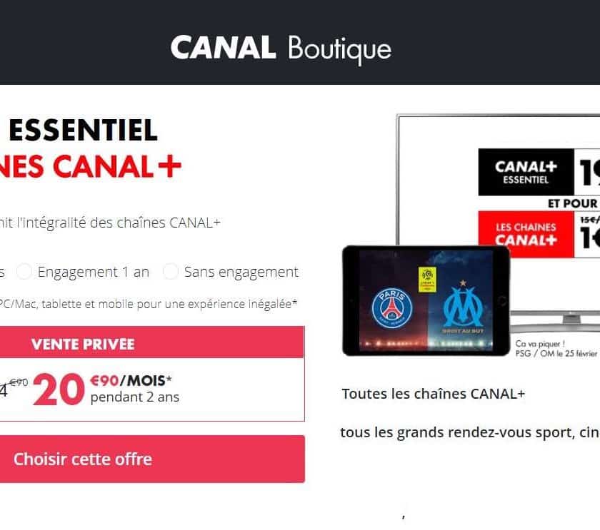 Vente Privée Canal Plus 20,9€ mois Canal+ Essentiel + les chaînes Canal+