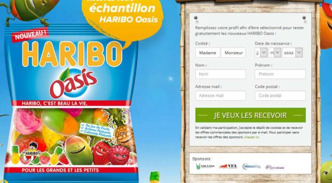 échantillon petit sachet gratuit Haribo Oasis